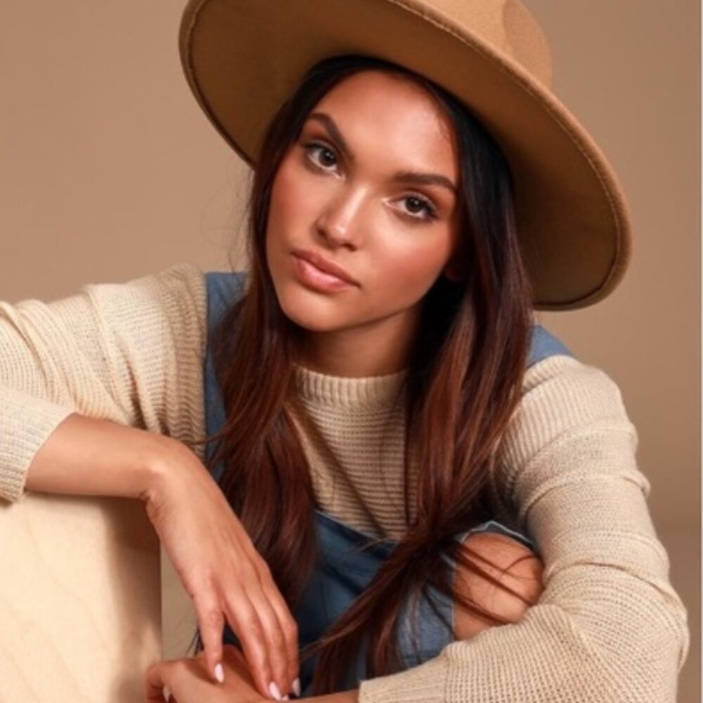 Lulus Tan Fedora Wide Brim Structured Hat Like New